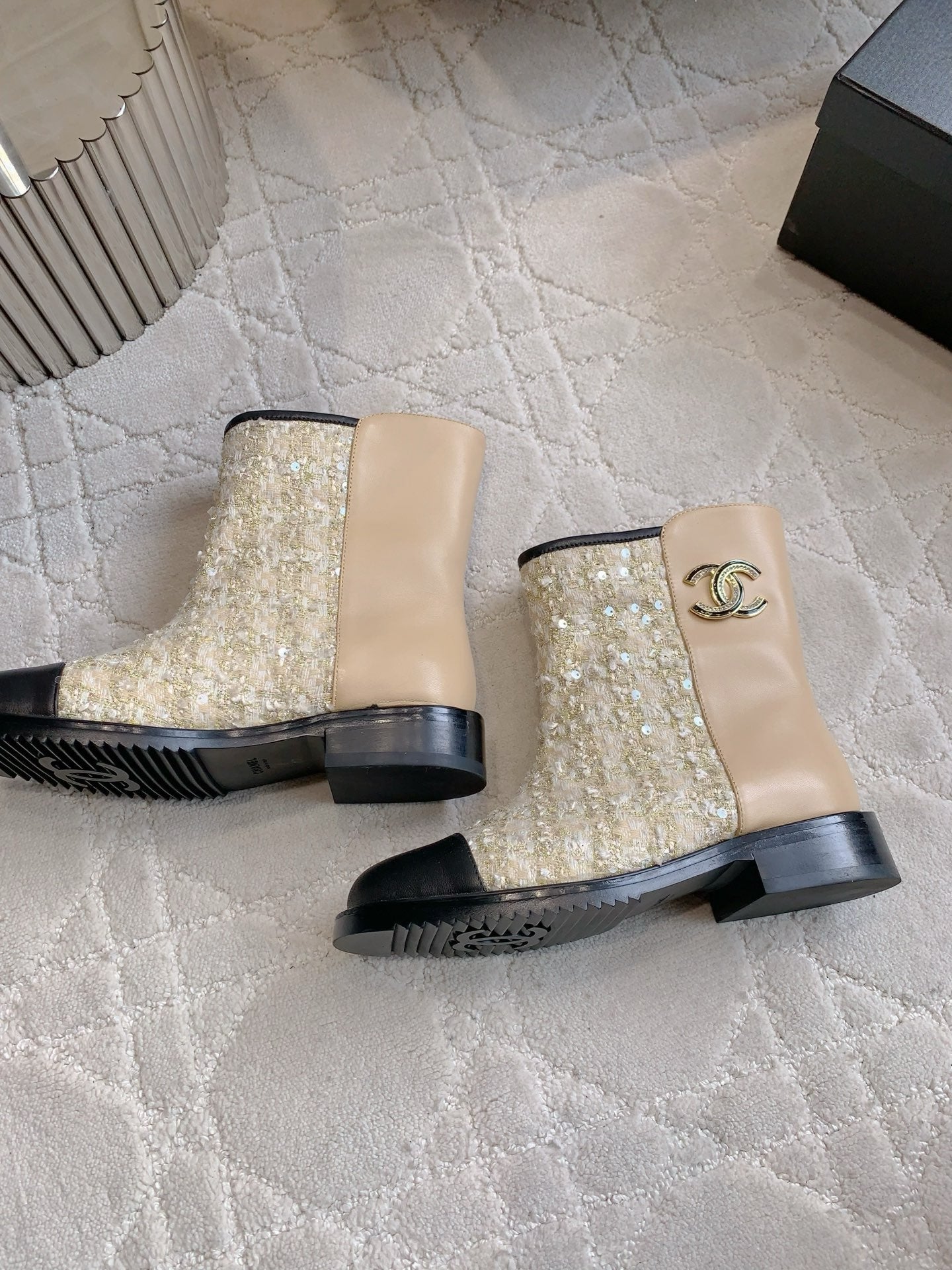 CC Ankle Boot 30mm Beige Cowhide Glitter 464577