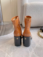 CC 25 Heeled Short Boot Camel Brown mix Black Patent Leather 516678