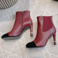 CC 25 Pearl Heel Boot Burgundy Black Calfskin 516654