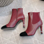 CC 25 Pearl Heel Boot Burgundy Black Calfskin 516654