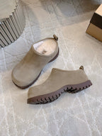 UGG Tazz Slippers Khaki Wool Suede Fleece Lining 516914