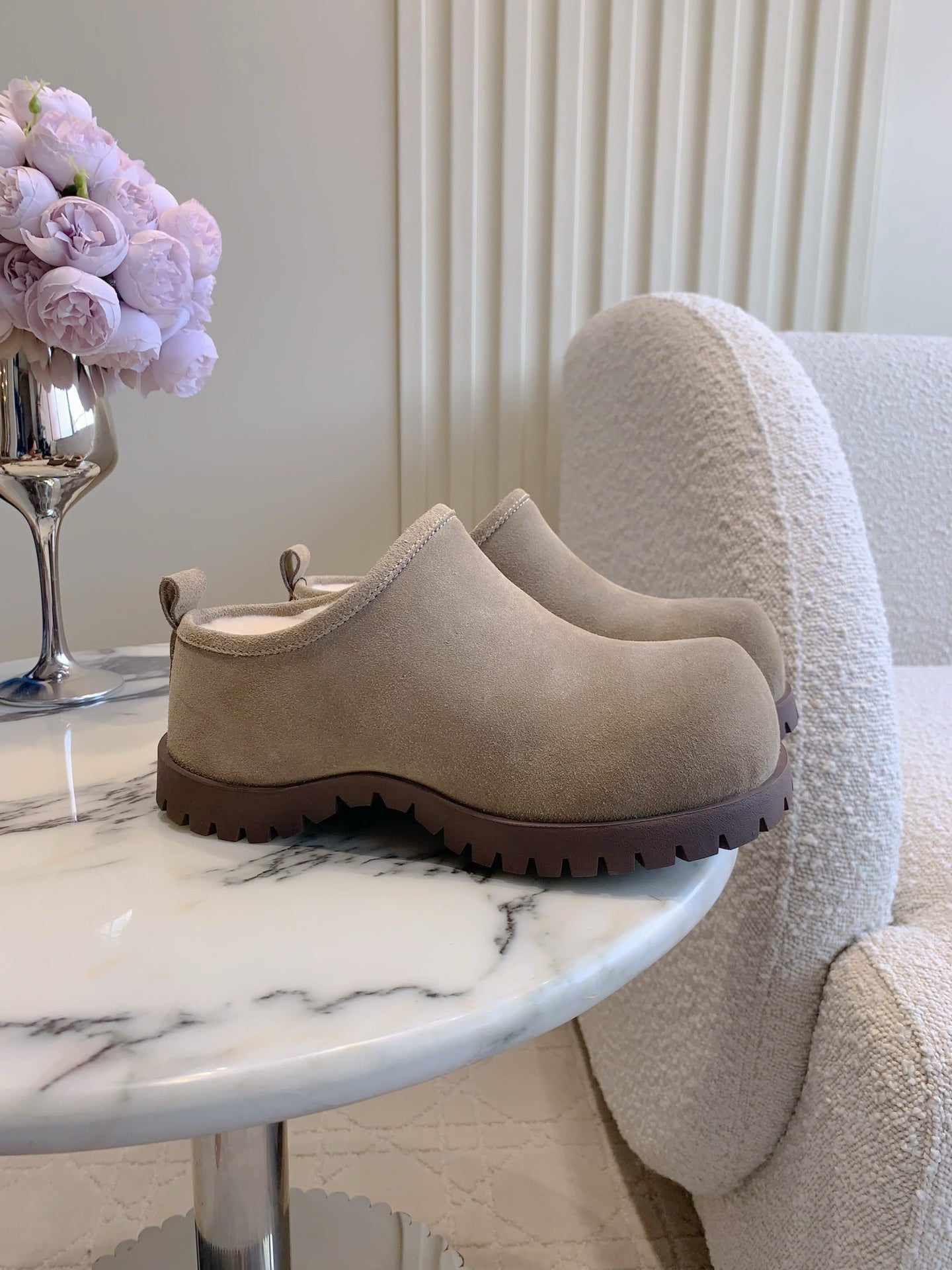 UGG Tazz Slippers Khaki Wool Suede Fleece Lining 516914