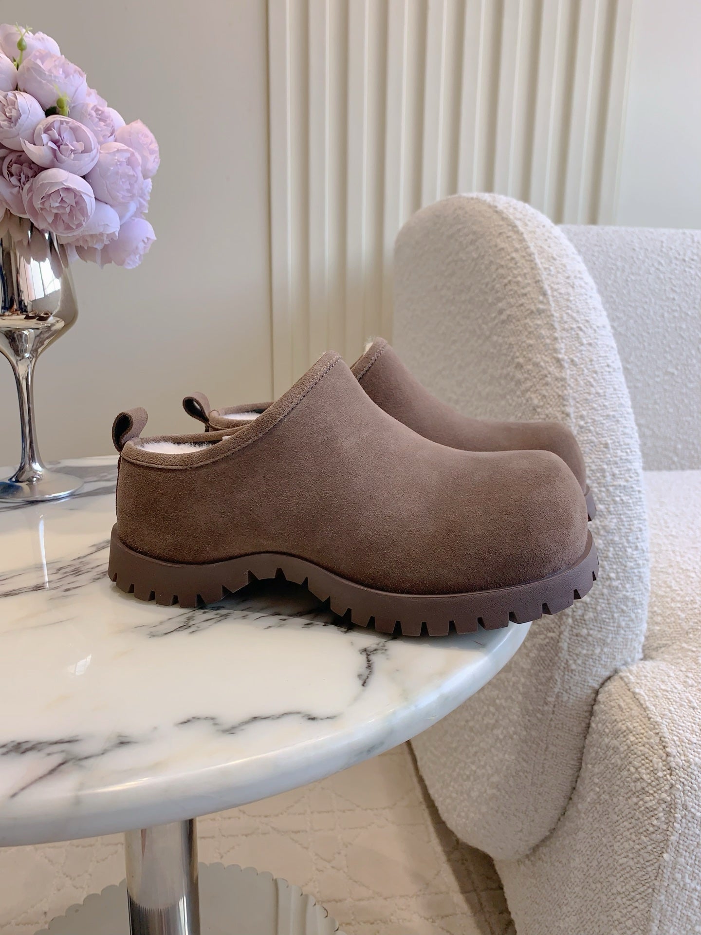 UGG Classic Ultra Mini Mule Reddish Brown Wool Suede Fleece Lining 516912