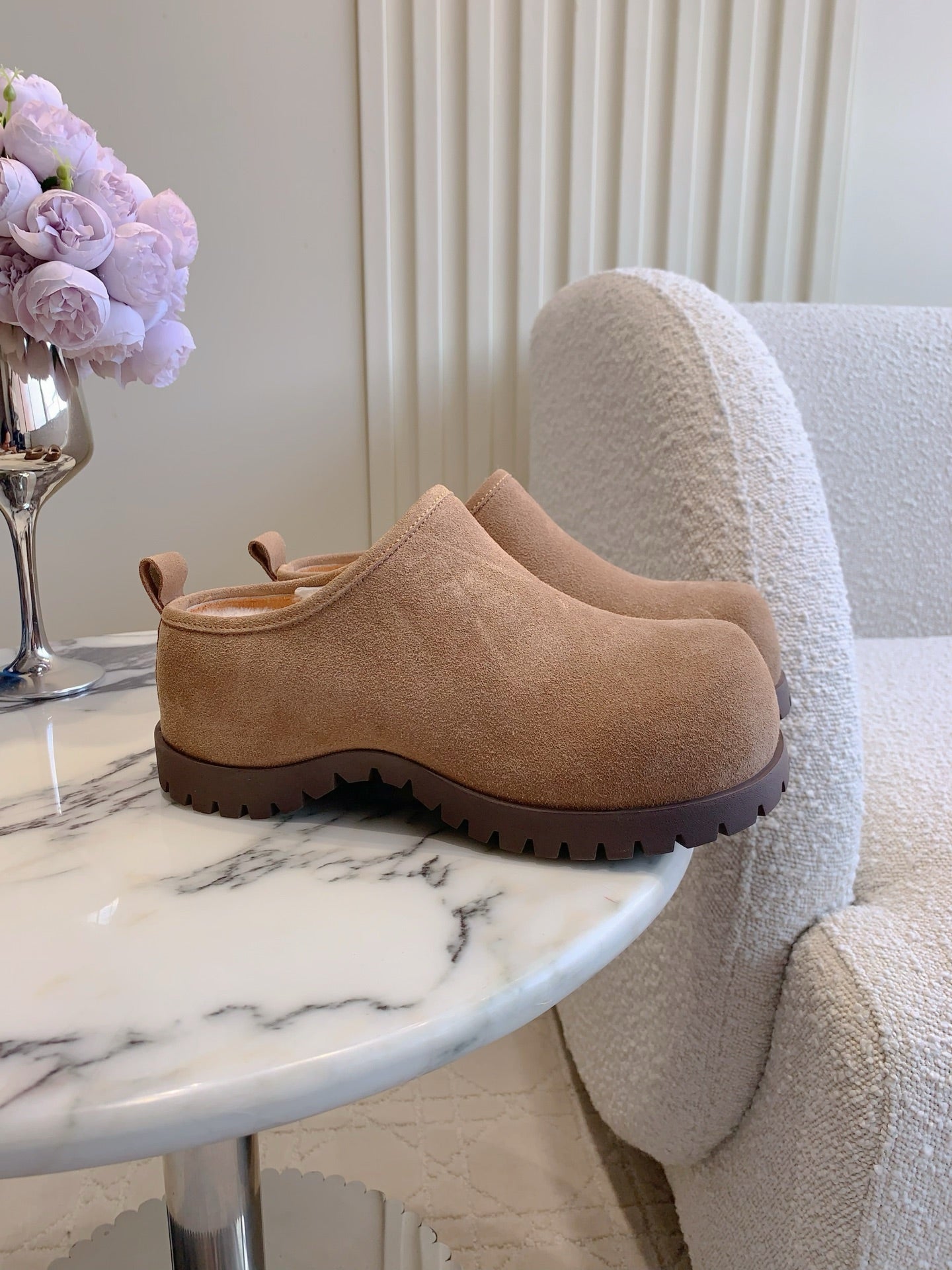 UGG Tazz Slippers Brown Wool Suede Fleece Lining 516913