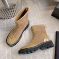 CC New Platform Ankle Boots Light Brown Suede Glossy Sheepskin