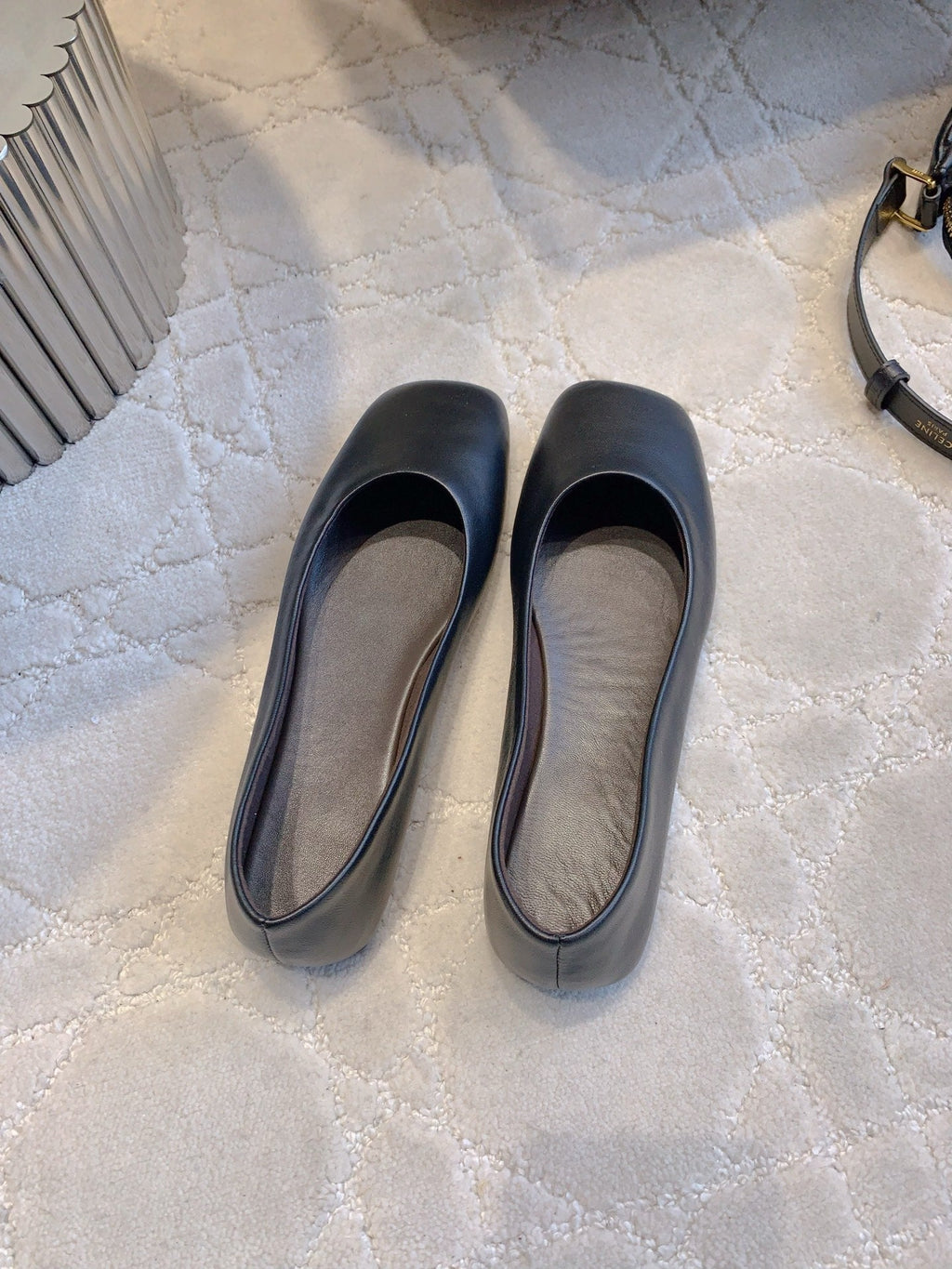 The Row 2025 Square-toe Ballet Flat Black Sheepskin 557431