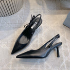 Prada 26s Open-Back High Heels Black Sheepskin 615387