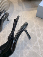 Prada 26s Open-Back High Heels Black Patent Leather 615386