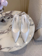 Prada 26s Open-Back High Heels White Patent Leather 615388