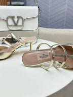 ROCKSTUD WISPY GOLD CALFSKIN MULE 60MM