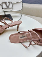 ROCKSTUD WISPY CREPE PINK CALFSKIN MULE 60MM