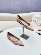 ROCKSTUD FLAT PUMP IN NUDE TAN CALFSKIN