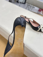 Bepointy Slingback Pumps Bow In Black Cowhide And Patent Leather Pale Pink Sheepskin Linning 304252