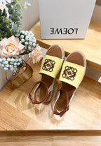 Loew Anagram Yellow Brown Leather And Canvas Espadrille Sandals