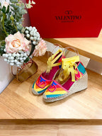 GARAVANI PRINTED COLORFUL CANVAS HIGH SANDAL 95 MM WITH EMBROIDERED LOGO