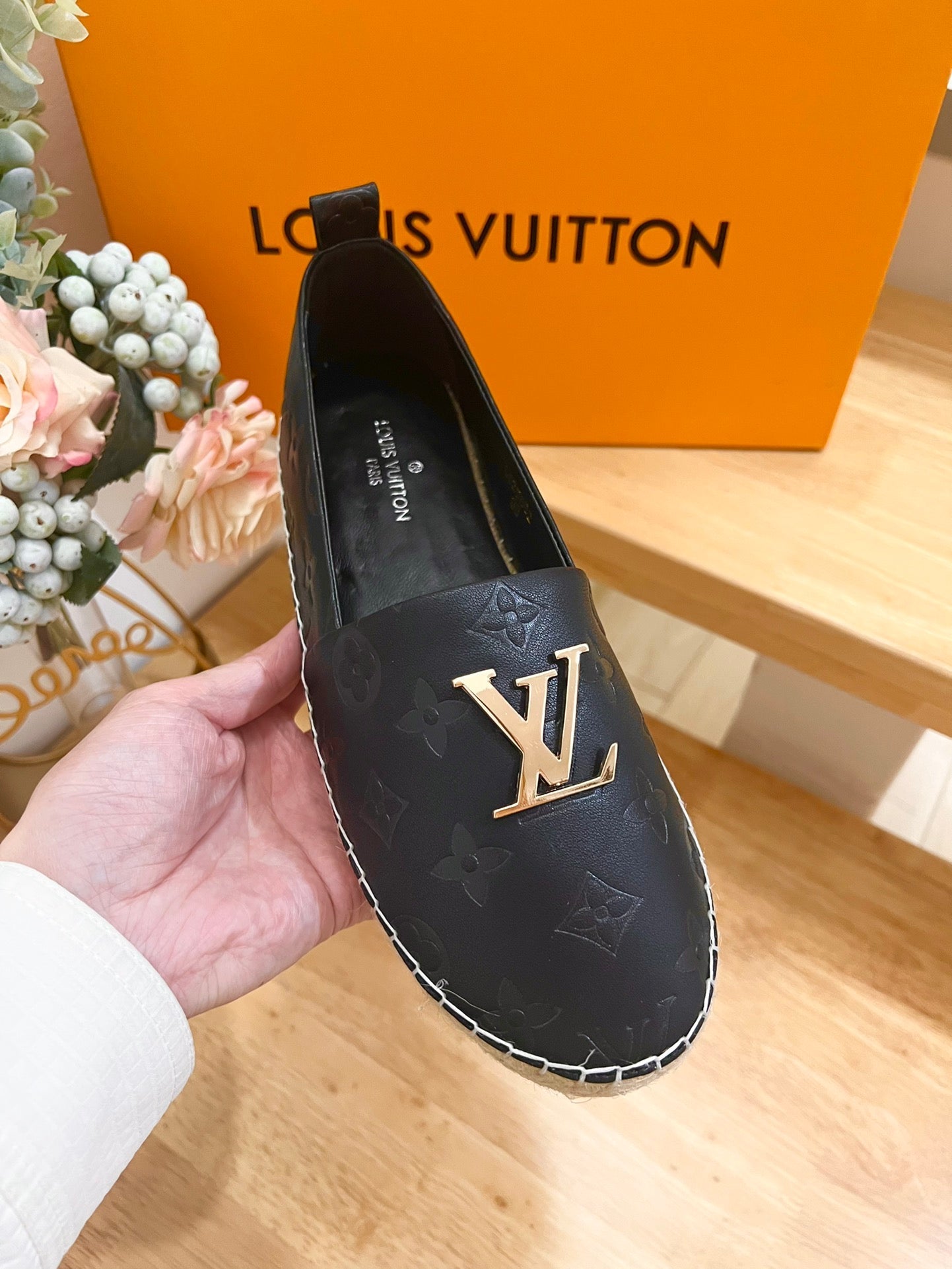 LV Embossed Fisherman Espadrilles Black Sheepskin 240629