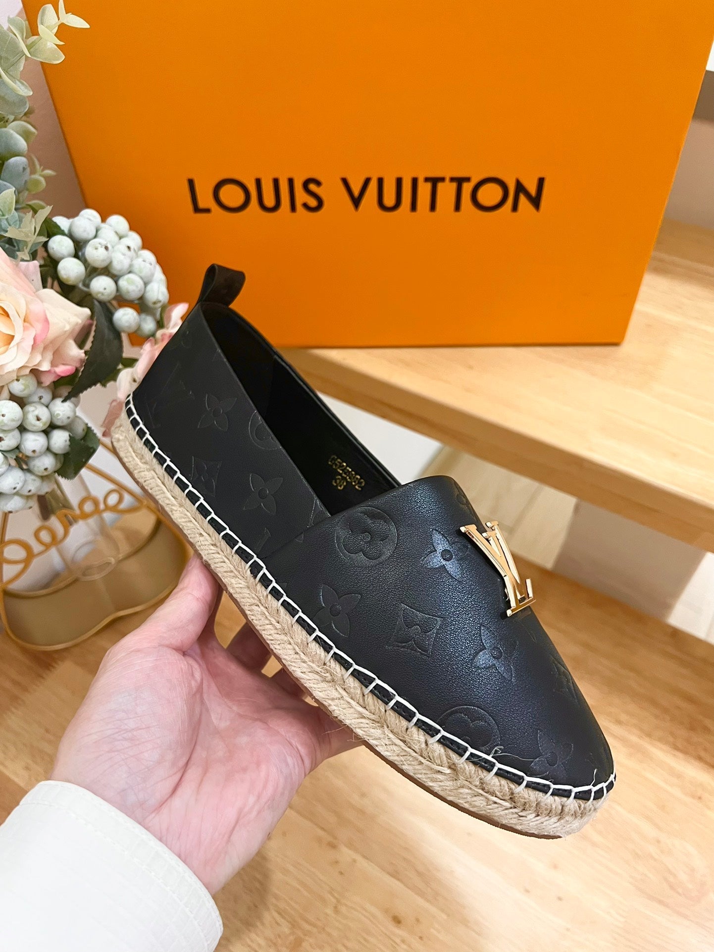 LV Embossed Fisherman Espadrilles Black Sheepskin 240629