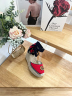 GG 26ss Platform Wedge Sandals 10cm Red Straw Canvas 692206