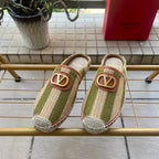 VLogo Signature Striped Espadrille Mules Beige Green Raffia