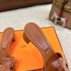 HM Oasis Sandals Brown Embroidery Pattern Cowhide 294845
