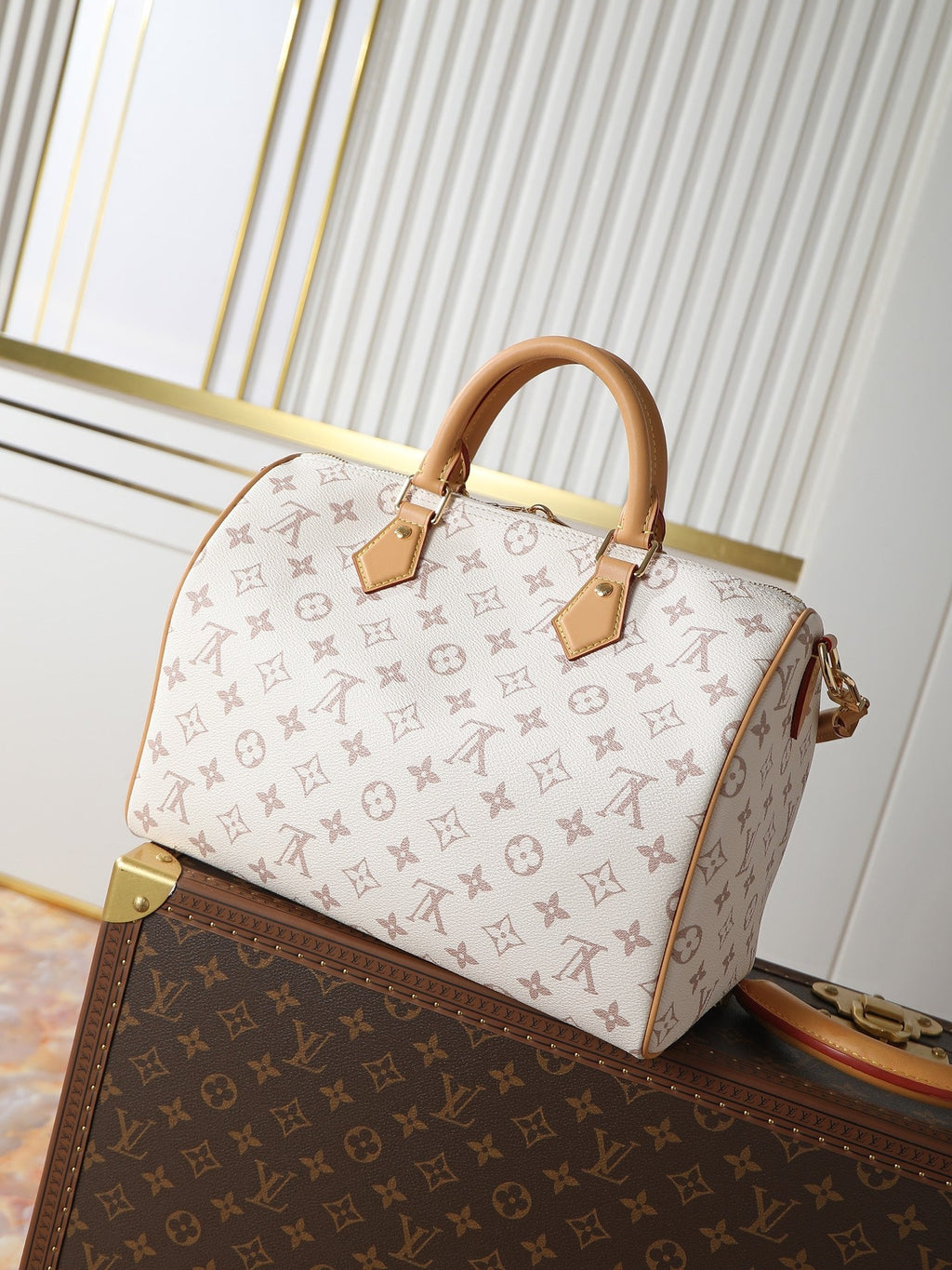 LV Speedy Soft 30 Lucky Bag 30cm Monogram Dune/Pink Canvas & Cowhide
