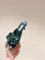 Jimmy Choo Amita Flowers Sandal 4.5cm Teal Green Sheepskin 659640