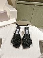 Jimmy Choo Amita Flowers Sandal 4.5cm Black Sheepskin 659644