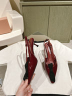 Miu x Balanc Small Bow Buckle SlingBack 45mm Burgundy Patent Leather 445863