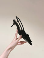 Miu x Balanc Small Bow Buckle SlingBack 45mm Black Patent Leather 445867