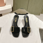 Miu x Balanc Studded Buckle Elegant Mules 45mm Black Patent Leather 445870