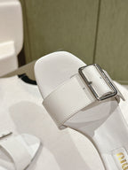 Miu x Balanc Studded Buckle Elegant Mules 45mm White Patent Leather 445871
