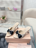 Miu Mordoré Black Bows Mules 70mm Beige Cowhide 445515