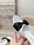 Miu Mordoré Black Bows Mules 70mm White Cowhide 445516