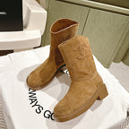 CC SHORT BOOTS PEANUT BROWN SUEDE CALFSKIN