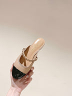 cc mule leather chain beige calfskin black patent calfskin