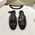 cc mule leather chain black calfskin patent calfskin