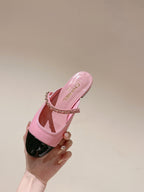 cc mule leather chain pink calfskin black patent calfskin