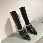 CC 24A Pearl Bow Knee-High Boots 65mm Black Sheepskin 447462