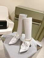 CC 24A Pearl Bow Knee-High Boots 65mm White Sheepskin 447464