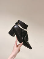 CC 24A Pearl Bow Ankle Boots 65mm Black Sheepskin 447468