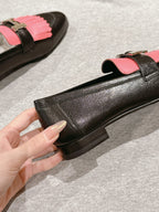 HM Mocassins Royal Loafers Black PInk Sheepskin 445011