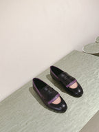 HM Mocassins Royal Loafers Black Purple Sheepskin 445012