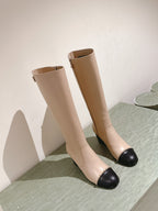 CC 24 FW Knee-High Boots with Chain 70mm Beige Black Cowhide 447185