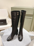 CC 24 FW Knee-High Boots with Chain 70mm Black Cowhide 447186