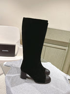 CC 24 FW Knee-High Boots 70mm Black Suede & Cowhide 447187
