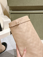 CC 24ss Fold-Over High Boots 40mm Beige Quilted Sheepskin 447475