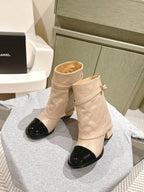 CC 24ss Fold-Over Low Boots 40mm Beige Quilted Sheepskin 447477