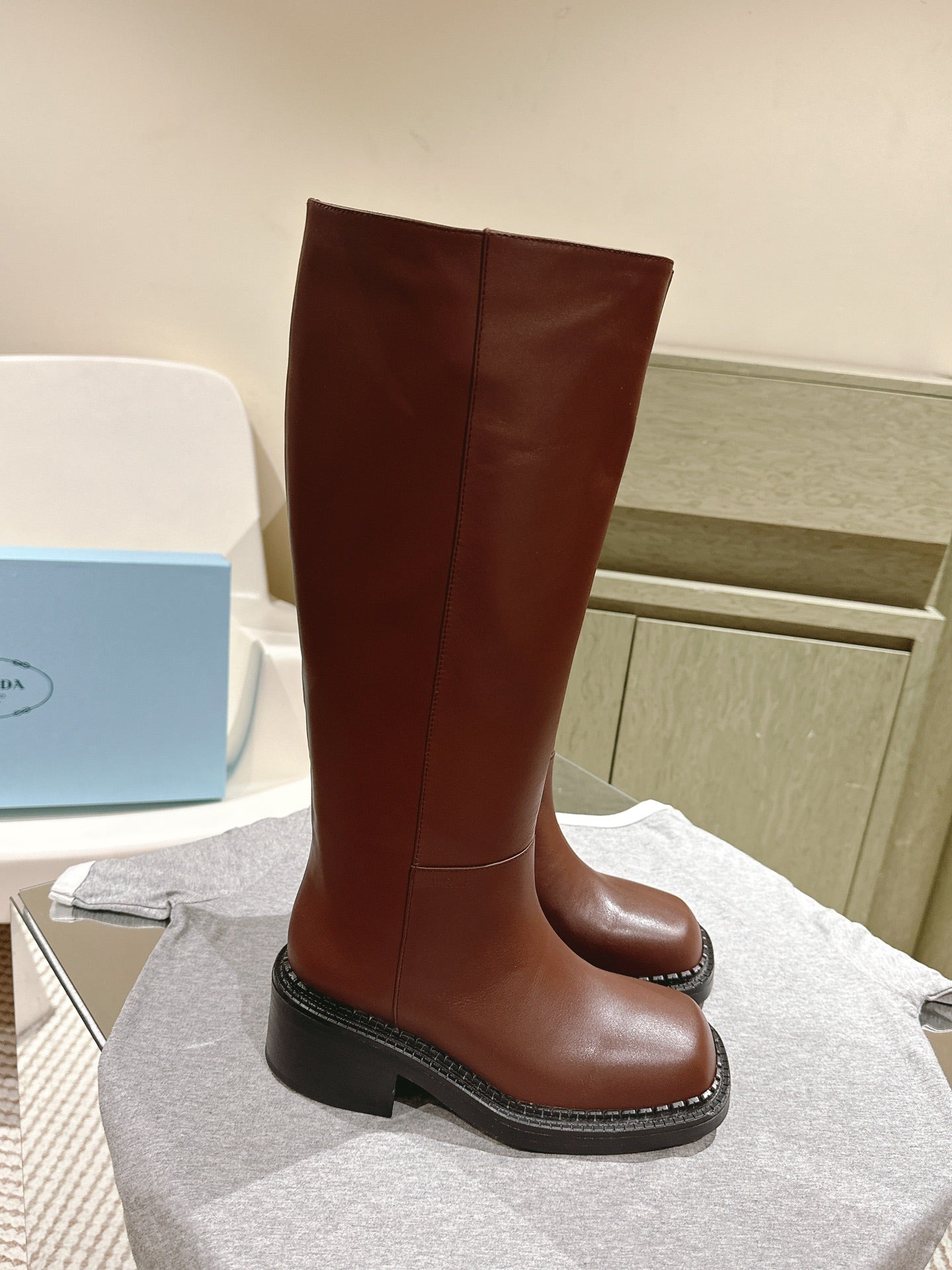 PRA Knee High Boots 55mm in Chocolate Cowhide 449722