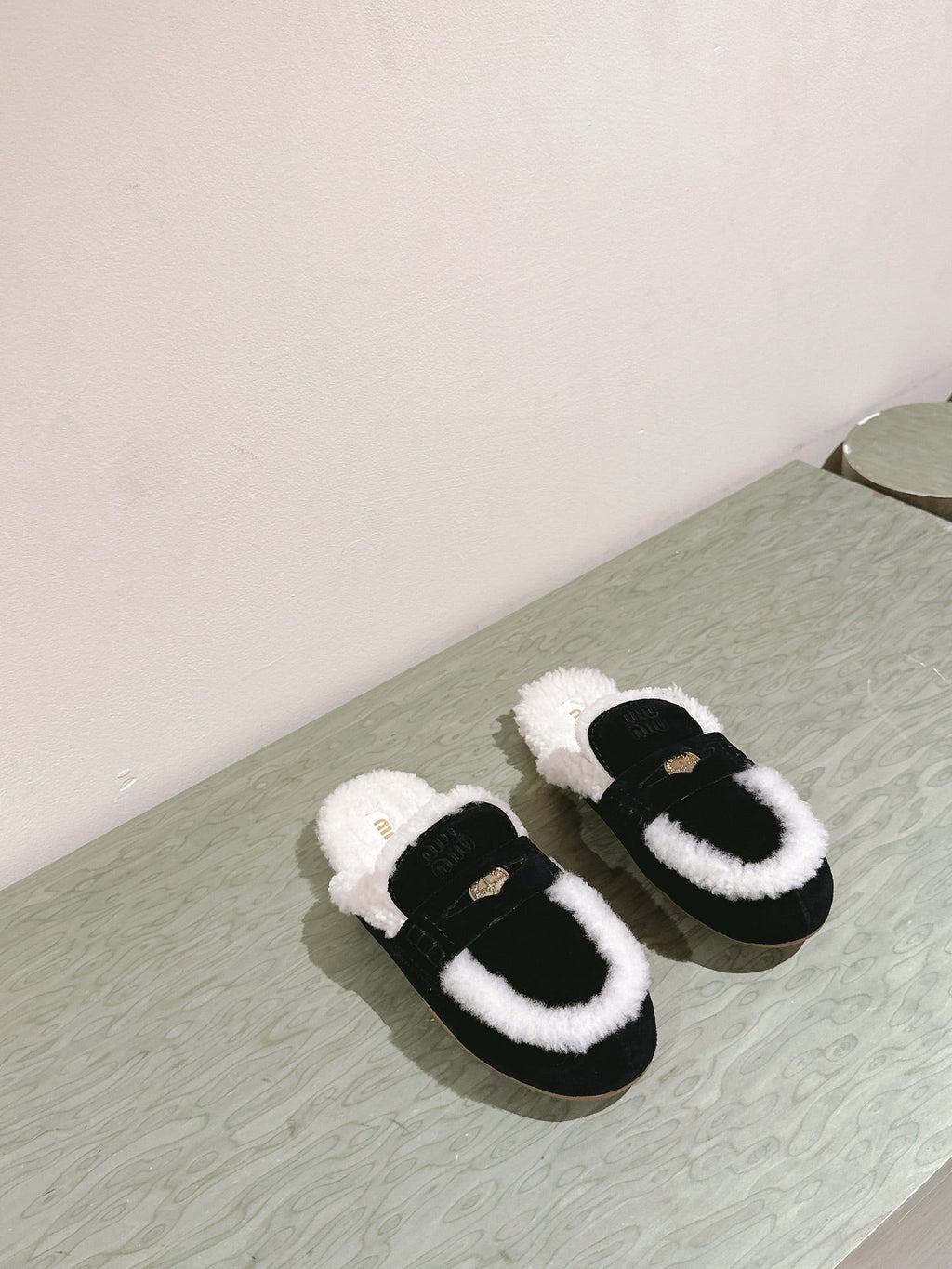 Miu Mule Half Fur  Black Suede