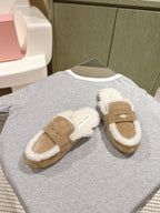 Miu Mule Half Fur Khaki Suede